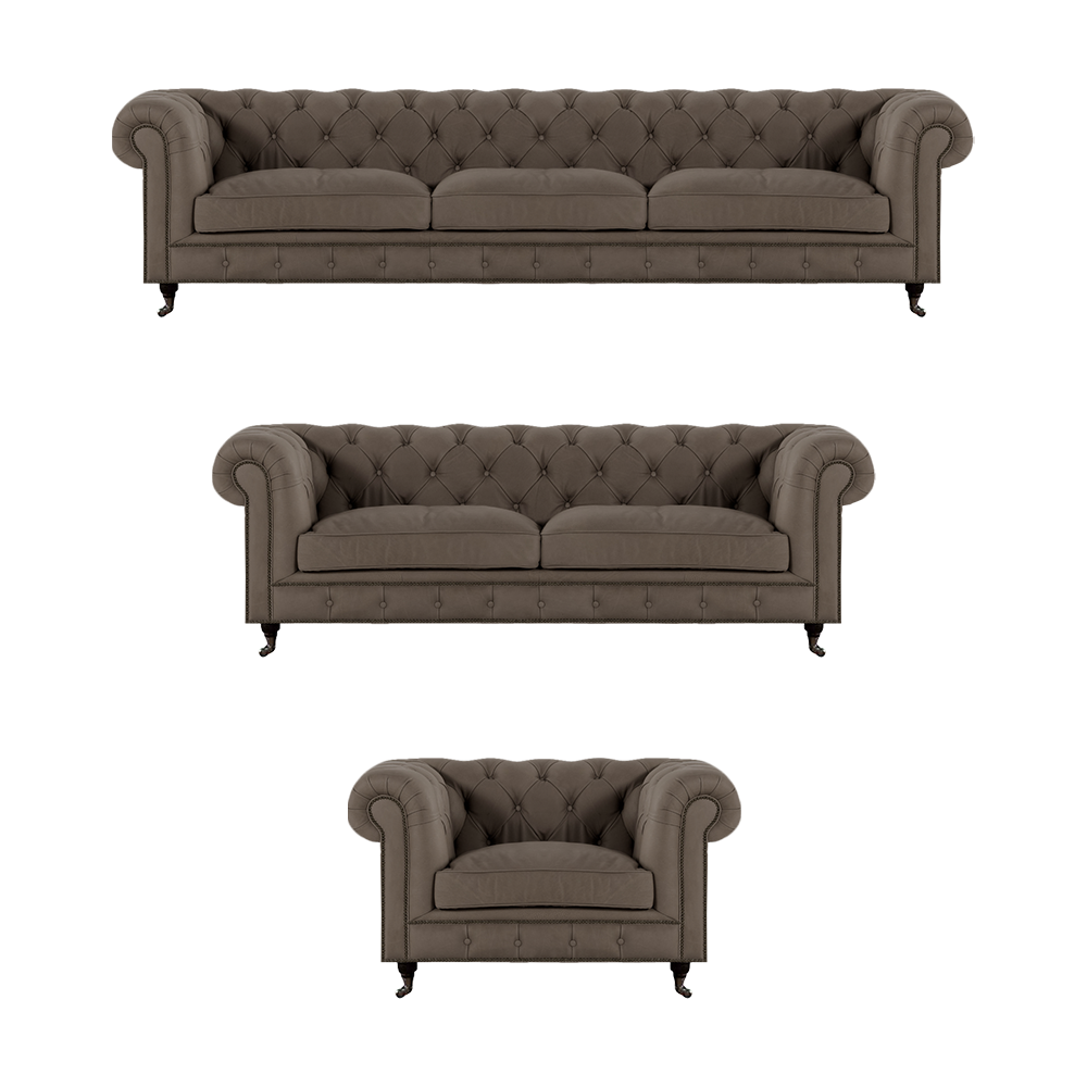 Graue Chesterfield Sitzmöbel Eleganter Dreisitzer Edler Lehnsessel 3tlg
