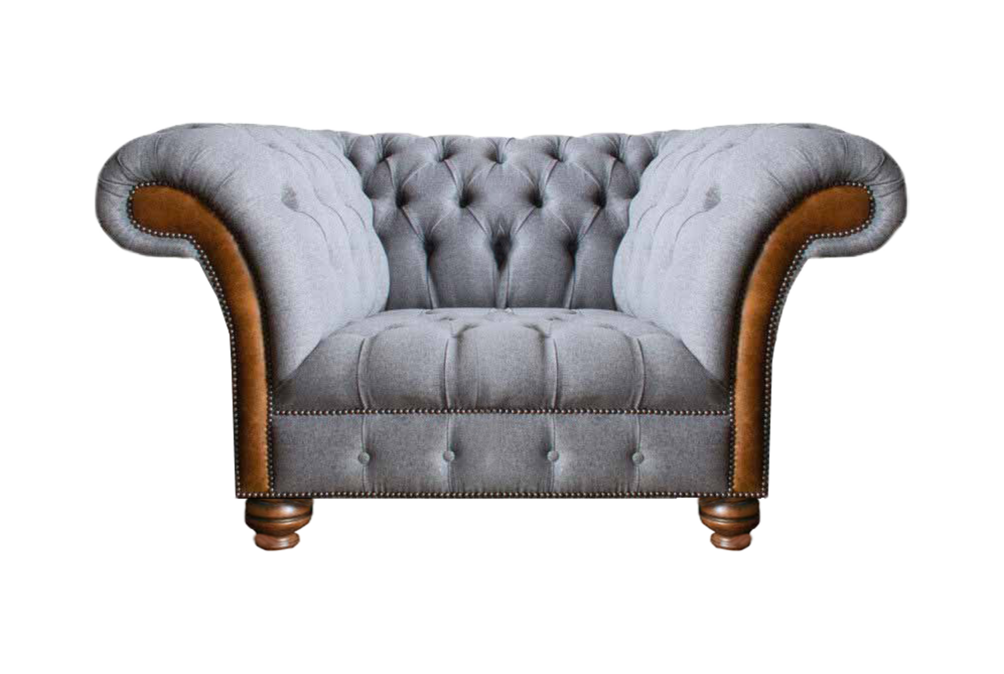 Hellgrauer Chesterfild Textilsessel Wohnzimmer Einsitzer Polstersessel