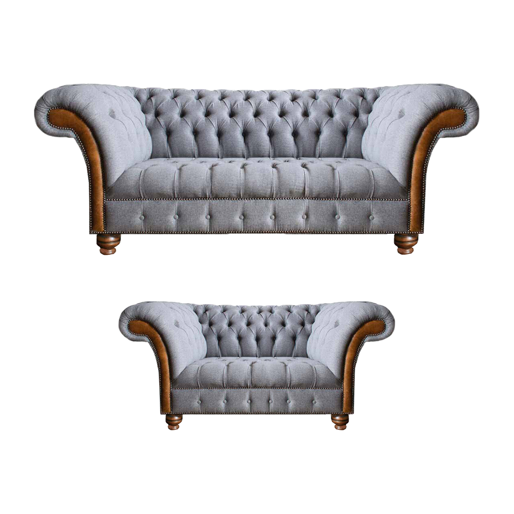 Hellgraue Chesterfield Sofas Designer Textil Couchen Polster Sitzmöbel