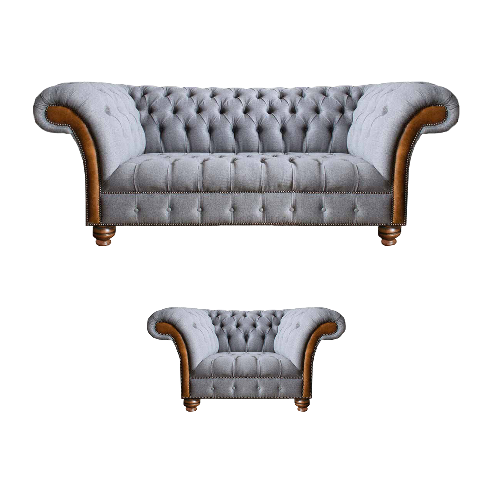 Luxuriöse Chesterfield Hellgraue Sofagarnitur Polstersofas Edler Sessel