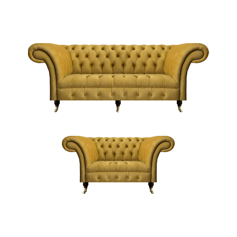 Gelbe Polstermöbel Designer Chesterfield Couchen Dreisitzer Textilsofas