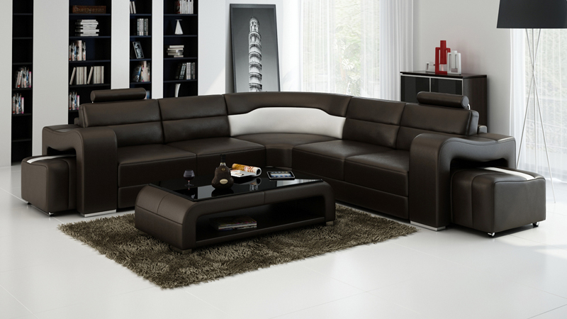 Ledersofa mit USB,Wohnlandschaft Ecksofa Eck Garnitur Design Modern Sofa F3008B