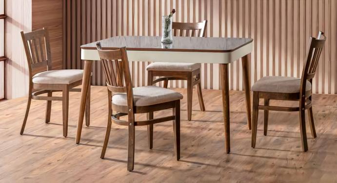 Luxus Gruppe Textil Polster 4x Stühle Holz Esstisch Esszimmer Design Set