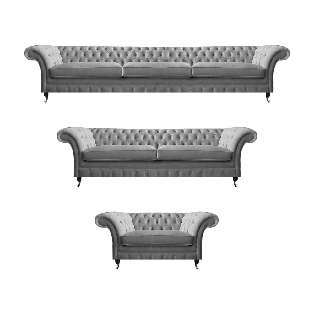 Modern Designer Möbel Set Grau Komplett 3tlg Luxus Chesterfield Sofagarnitur