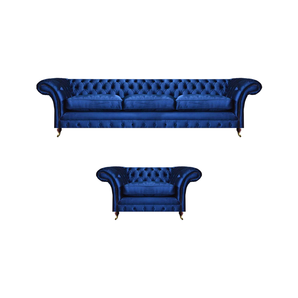 Luxus Sitzmöbel Sofa Set 2tlg Sofa Dreisitzer Couch mit Sessel Chesterfield Neu