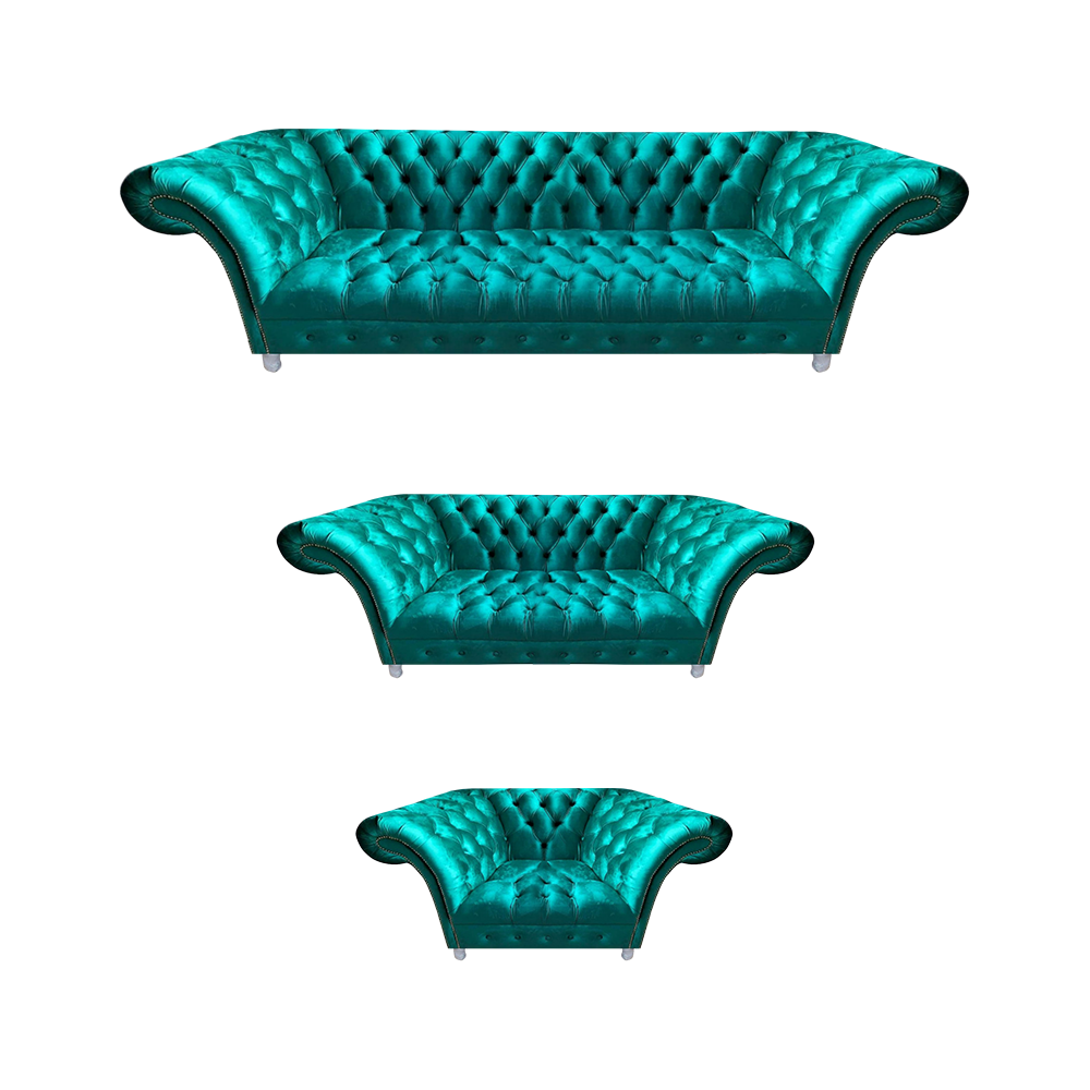 Polster Möbel Sofas Set Sitzmöbel Blau Chesterfield Garnitur Neu Wohnzimmer