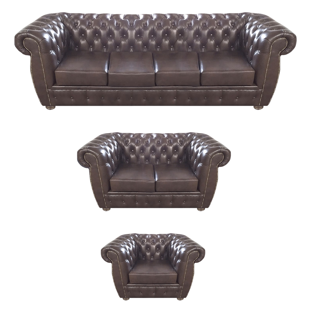 Komplett 3tlg Wohnzimmer Braun Sofas Chesterfield Sessel Luxus Polstermöbel