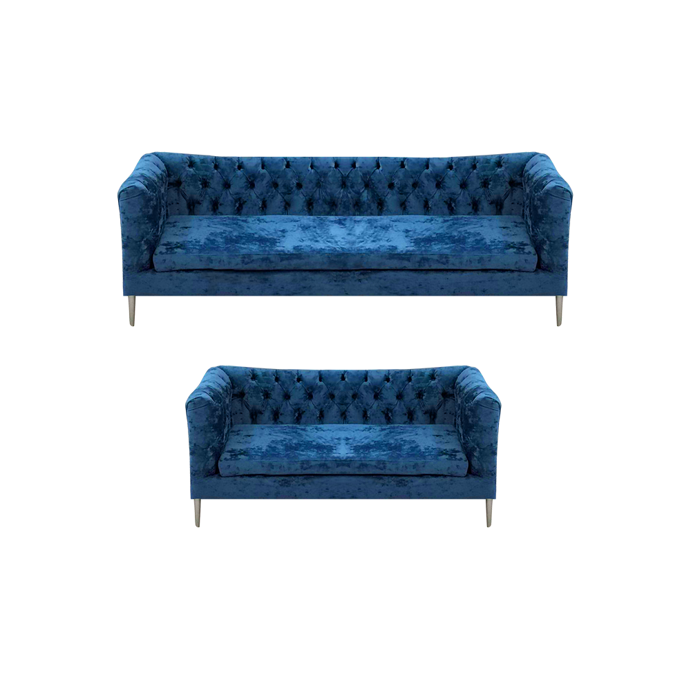 Modern Design Blau Polstersitz 2x Sofas Couchen Wohnzimmer Chesterfield