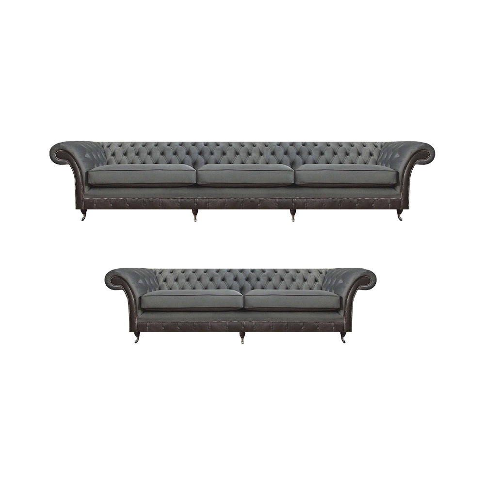Garnitur 2x Sofas Polstermöbel Grau Komplett Möbel Einrichtung Chesterfield