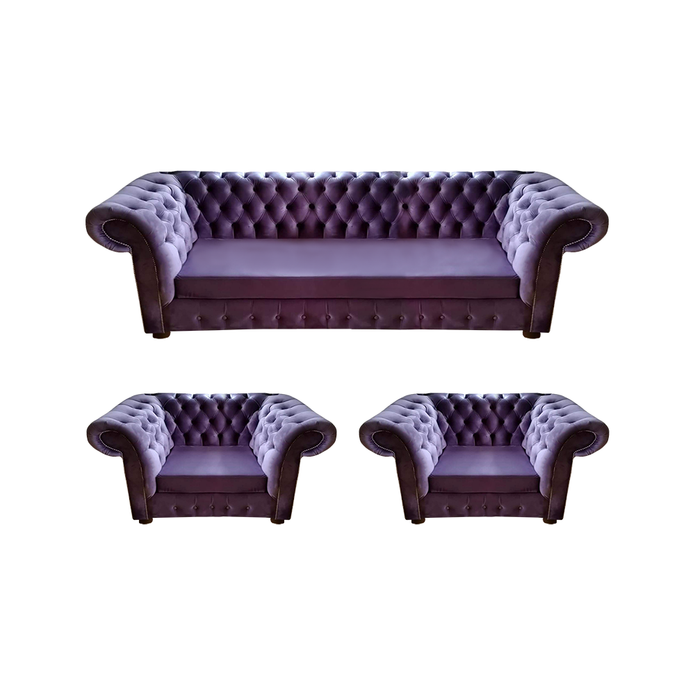 Wohnzimmer Set 3tlg 2x Sessel Modern Sofa Dreisitze Couch Chesterfield Lila