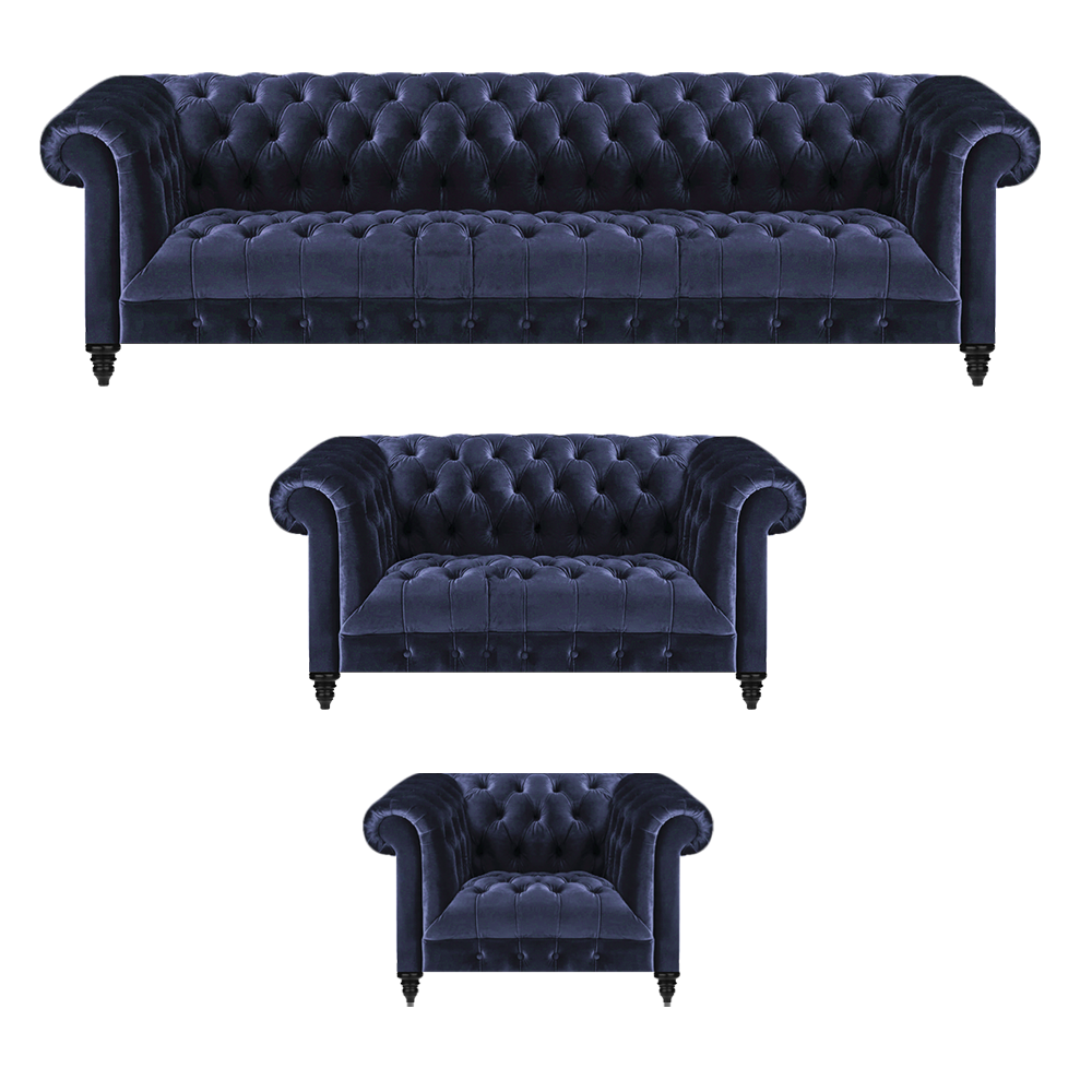 Chesterfield Blau Sofagarnitur 3tlg Set Wohnzimmer Einrichtung Polstermöbel