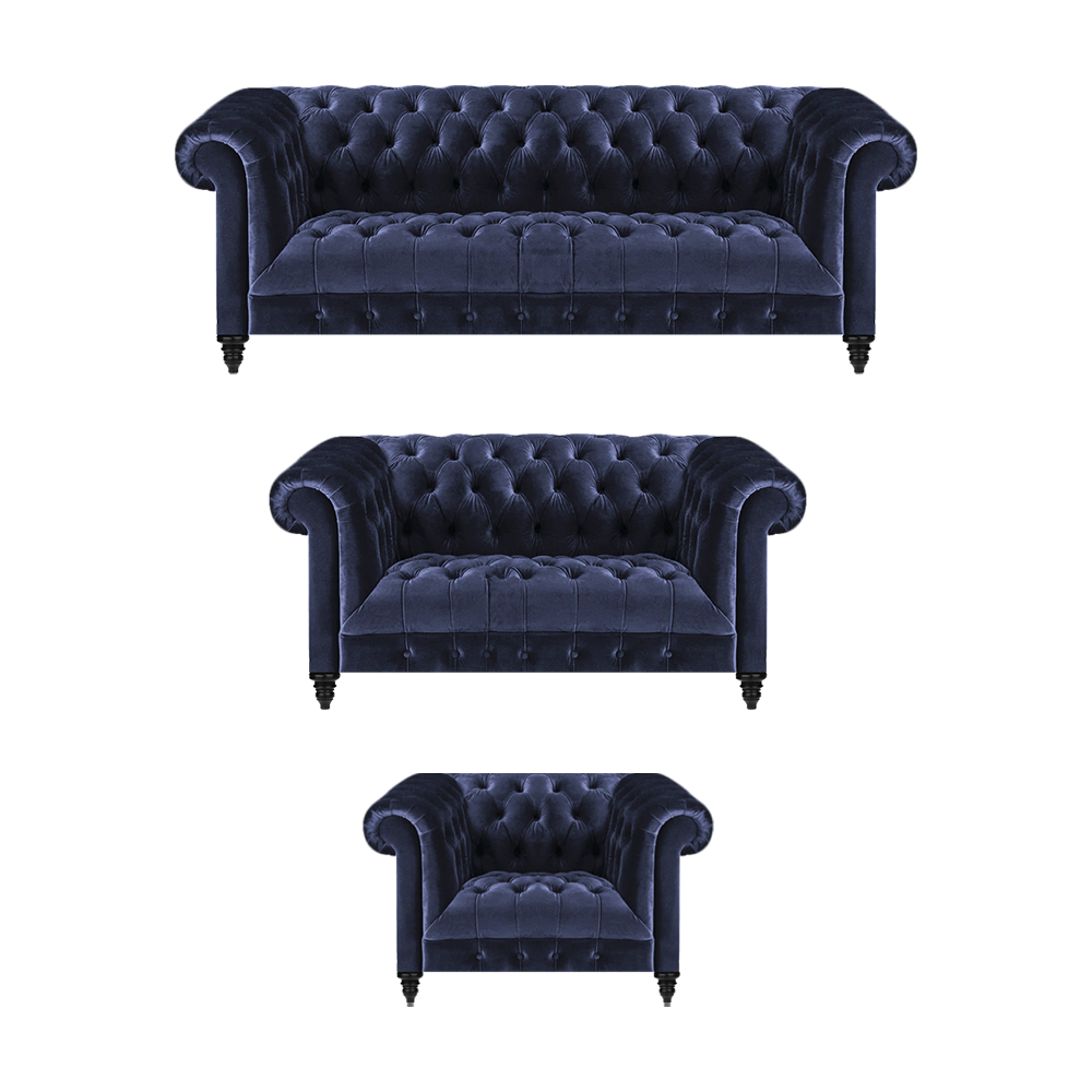 Sofagarnitur 3tlg Blau Chesterfield Einrichtung Wohnzimmer Komplett Set Neu