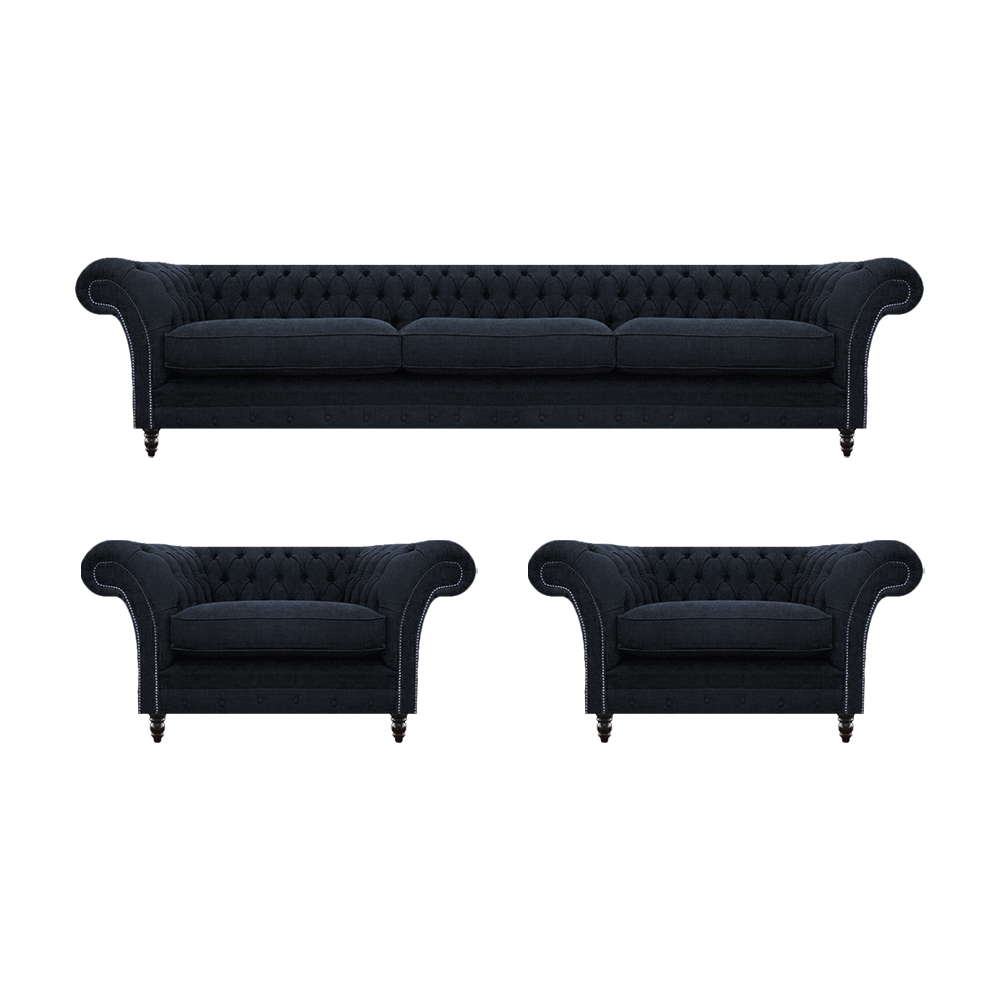 Blau Sofagarnitur 3tlg 2x Sessel Sofa Dreisitze Couch Einrichtung Chesterfield