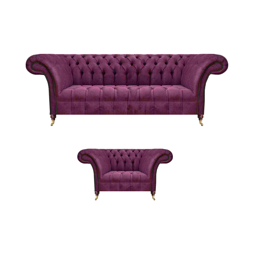 Luxus Set 2tlg Wohnzimmer Polstermöbel Sofa Dreisitze Couch Sessel Chesterfield