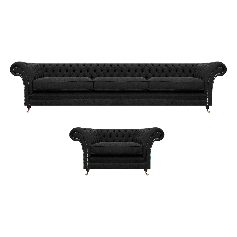 Luxus Polstermöbel Schwarz Sofa Dreisitze Couch Chesterfield Sessel Wohnzimmer