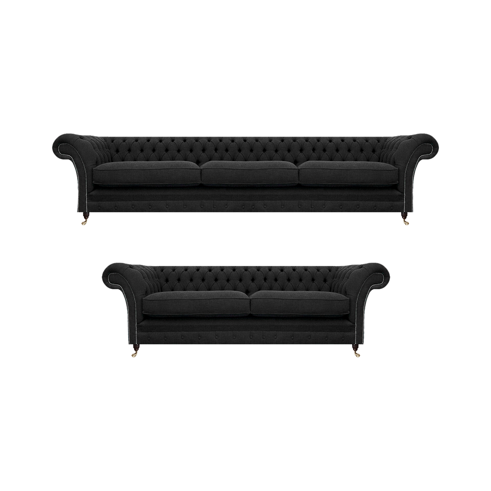 Chesterfield Set 2x Sofas Textil Polstermöbel Schwarz Sofagarnitur Komplett