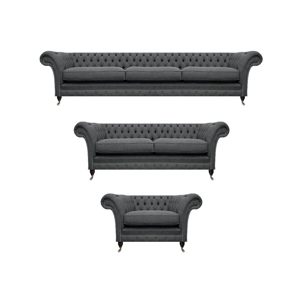 Neu Sofagarnitur Grau Komplett 2x Sofas Luxus Sessel Chesterfield Polstermöbel
