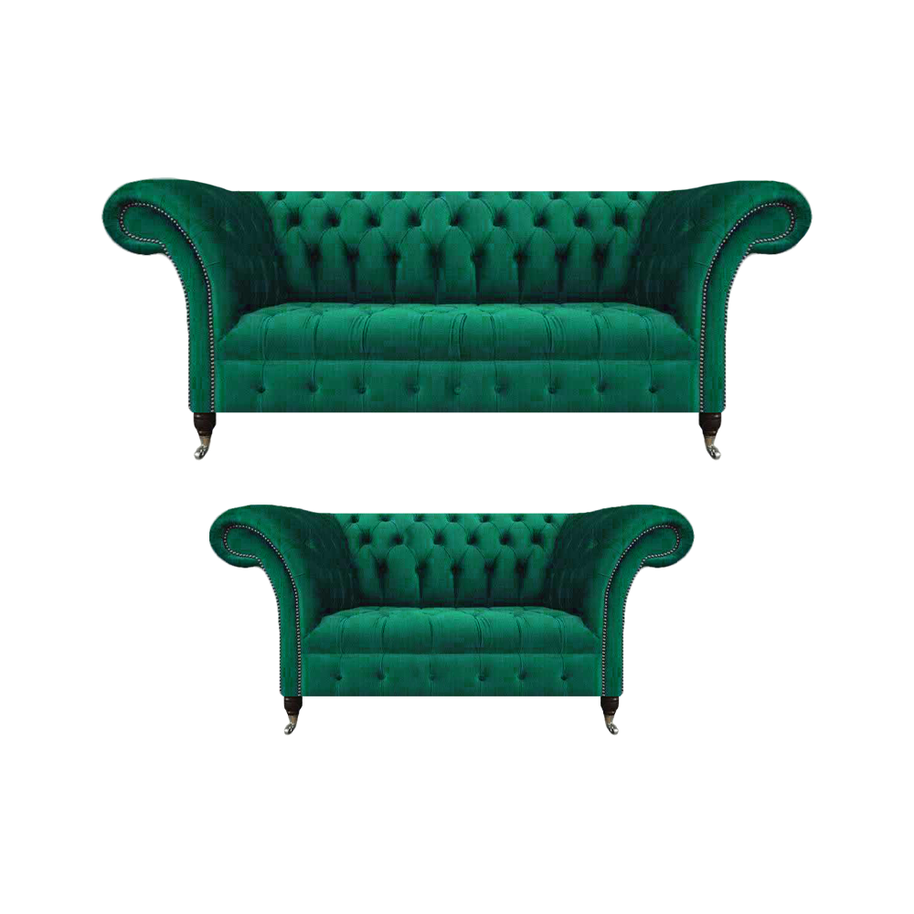 Komplett Grün Sofagarnitur 2x Sofas Chesterfield Einrichtung Textil Polstersofa