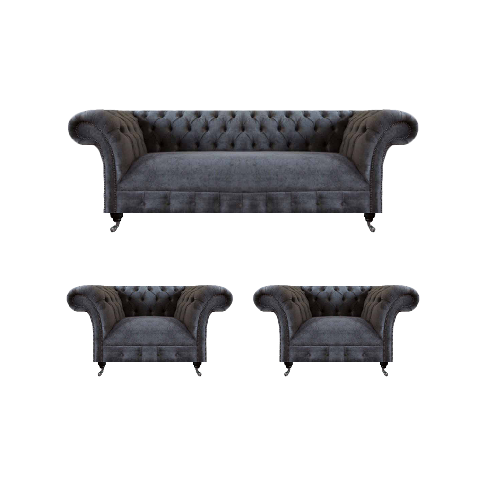 Sofagarnitur 3tlg Möbel Grau Wohnzimmer Polstermöbel Einrichtung Chesterfield