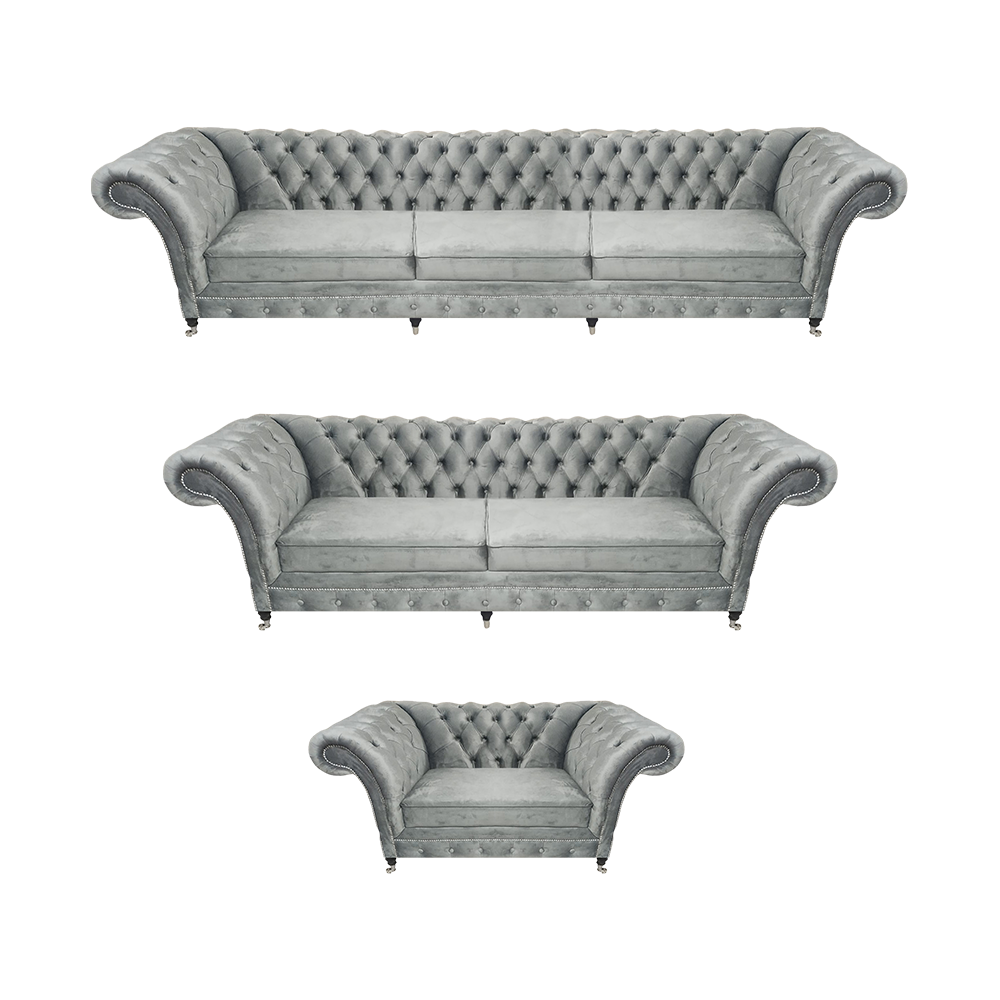 Grau Luxus Wohnzimmer Set 3tlg Textil Polstermöbel Designer Möbel Chesterfield