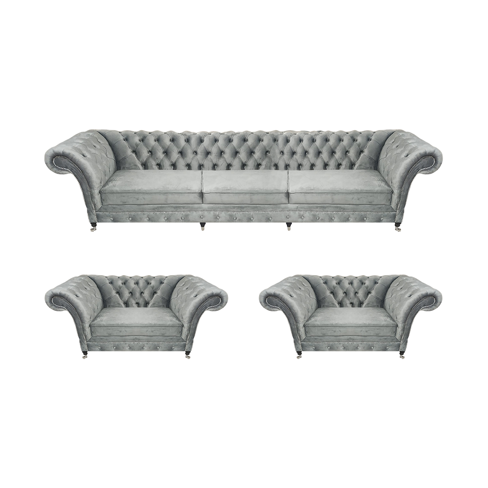 Grau Sofagarnitur 3tlg sofa Wohnzimmer Einrichtung Polstermöbel Chesterfield