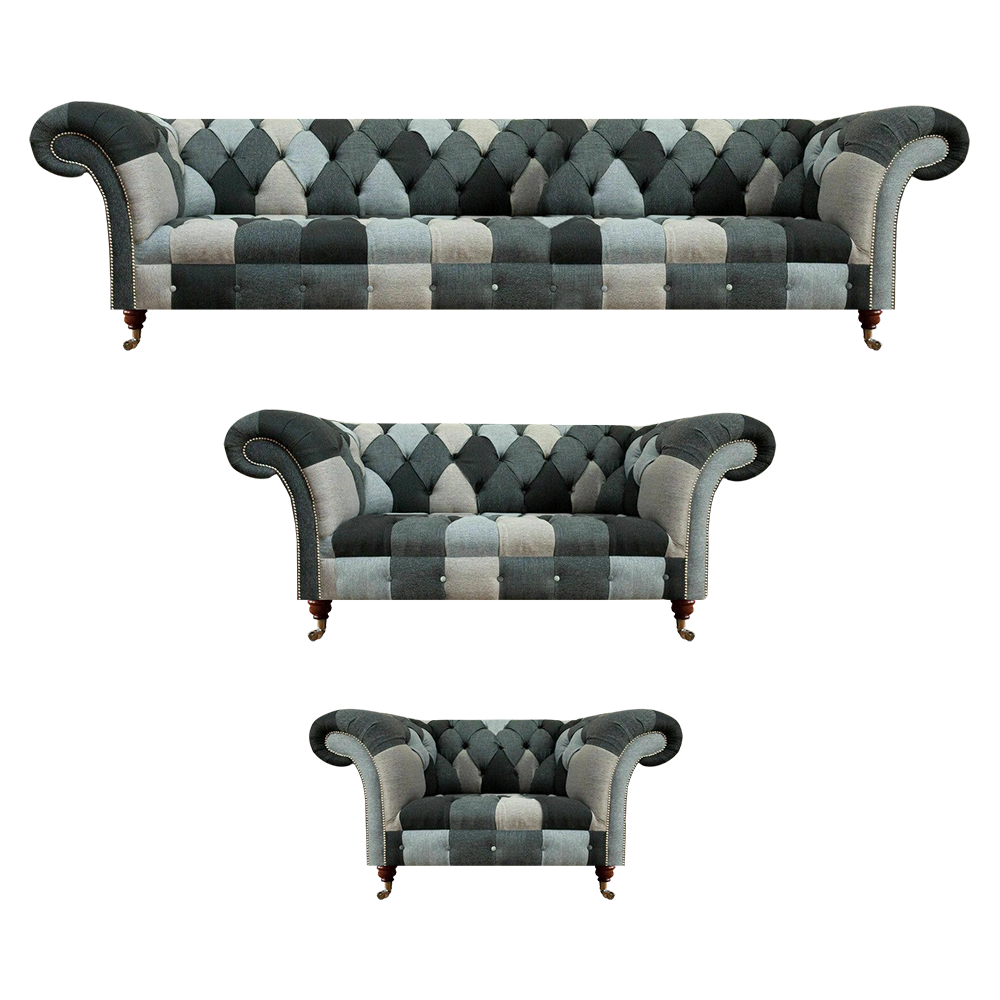 Wohnzimmer Set 3tlg Luxus Sofa Couch Einrichtung Stoff Mehrfarbig Chesterfield
