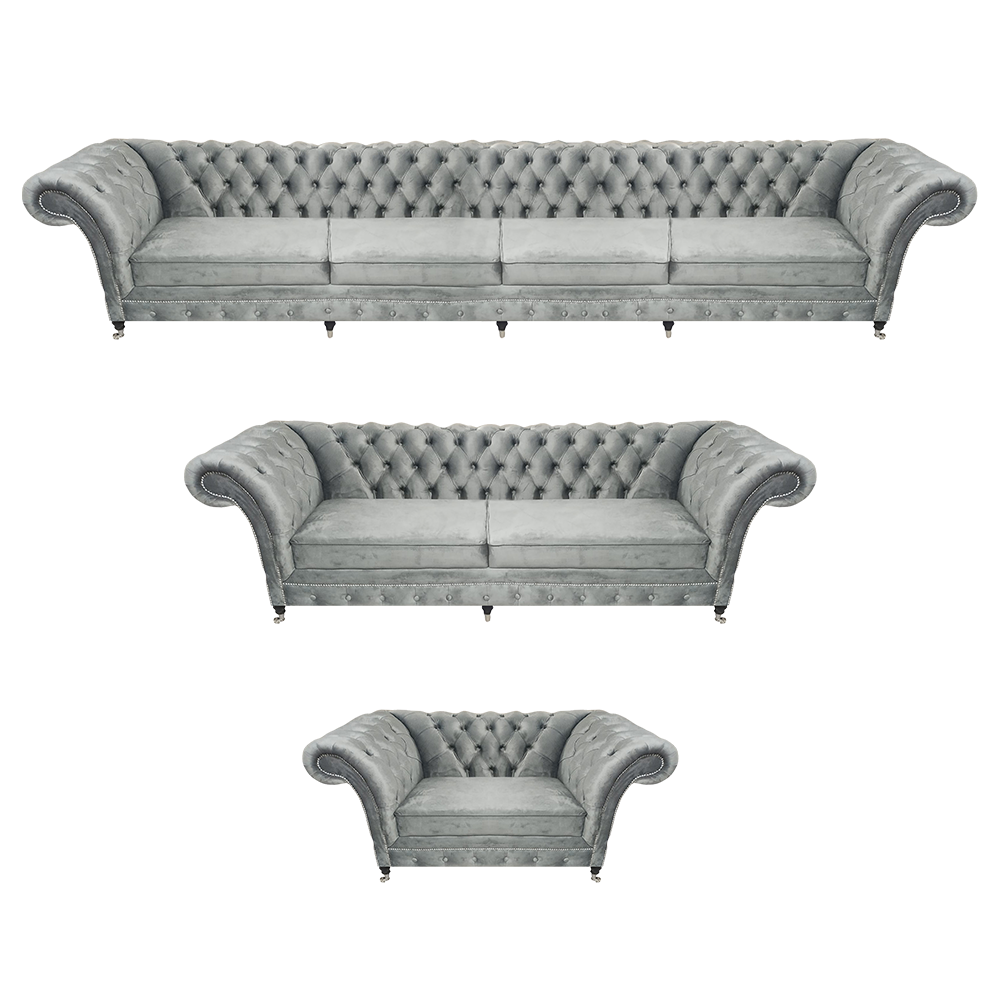Designer Möbel Grau Chestefield Wohnzimmer Sofagarnitur Polstermöbel