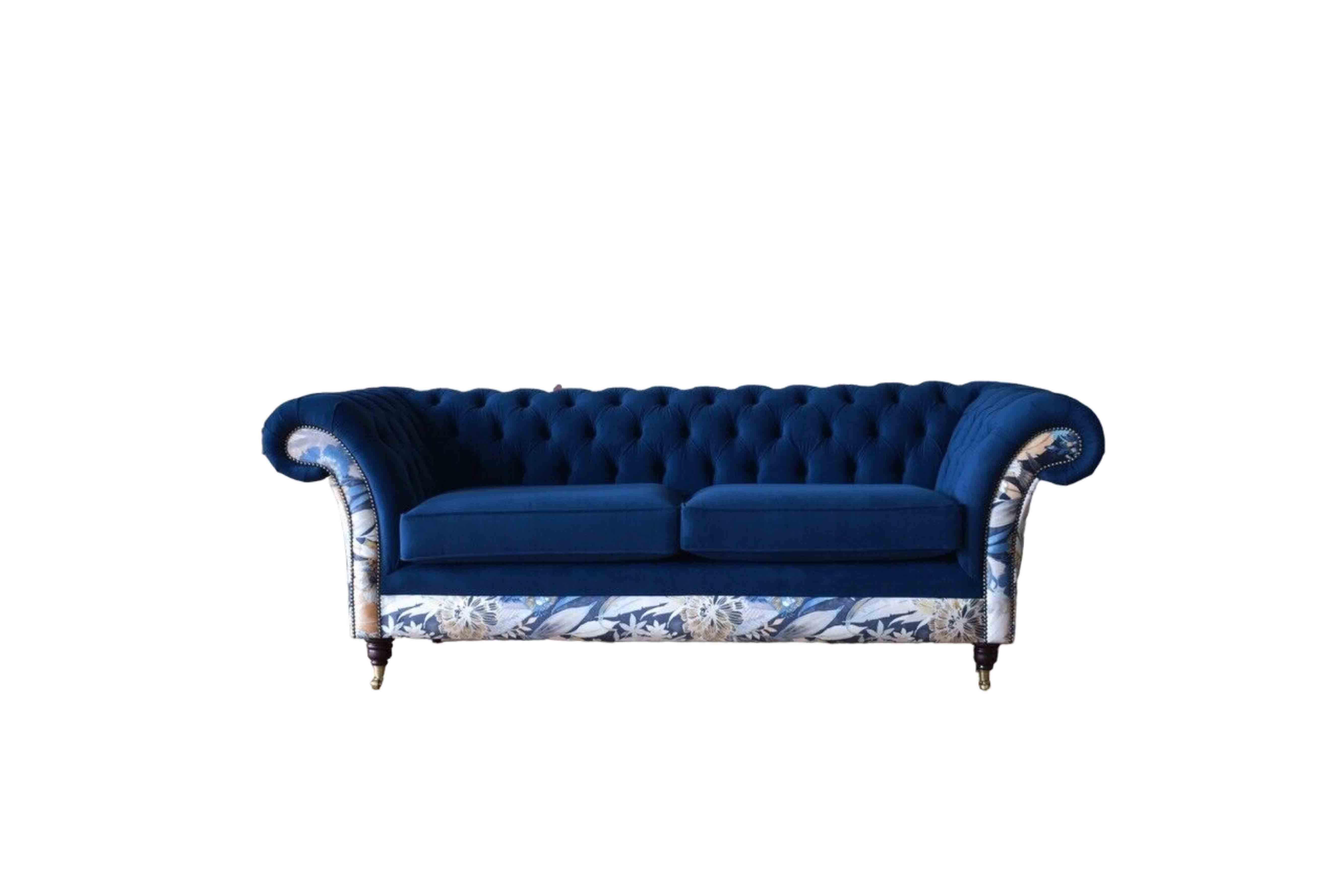 Chesterfield Royal Blaue Samt Couch Polster Sitz Lounge Sofas Couchen