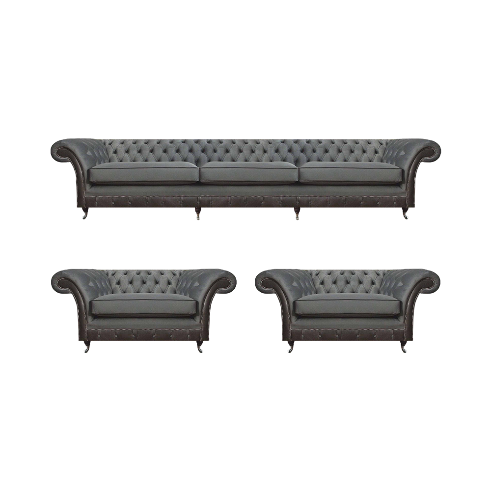 Grau Designer Polstermöbel Garnitur 3tlg Chesterfield Wohnzimmer Polstersitz