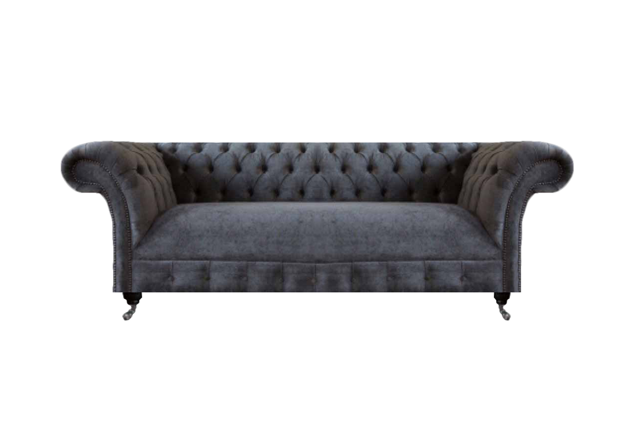 Dreisitze Sofa Couch Chesterfield Grau Wohnzimmer Polstersofa Textil Möbel