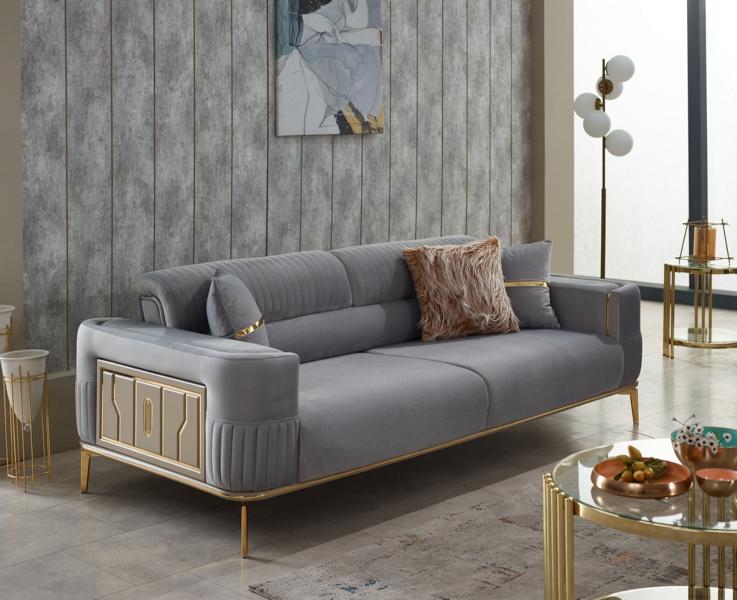 Dreisitzer Stoffsofa Couch Sofa 3 Sitzer Polstersofa Grau Luxus Stoff