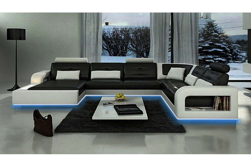 SCHLAFSOFA SOFA GARNITUR WOHNLANDSCHAFT ECKCOUCH ECKSOFA LEDERSOFA mit USB Neu