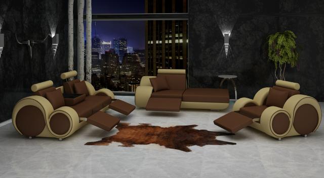 Sofa Garnitur Leder & Textil Stoff + USB,Sofagarnitur 3+Chaise+1 Wohnlandschaft