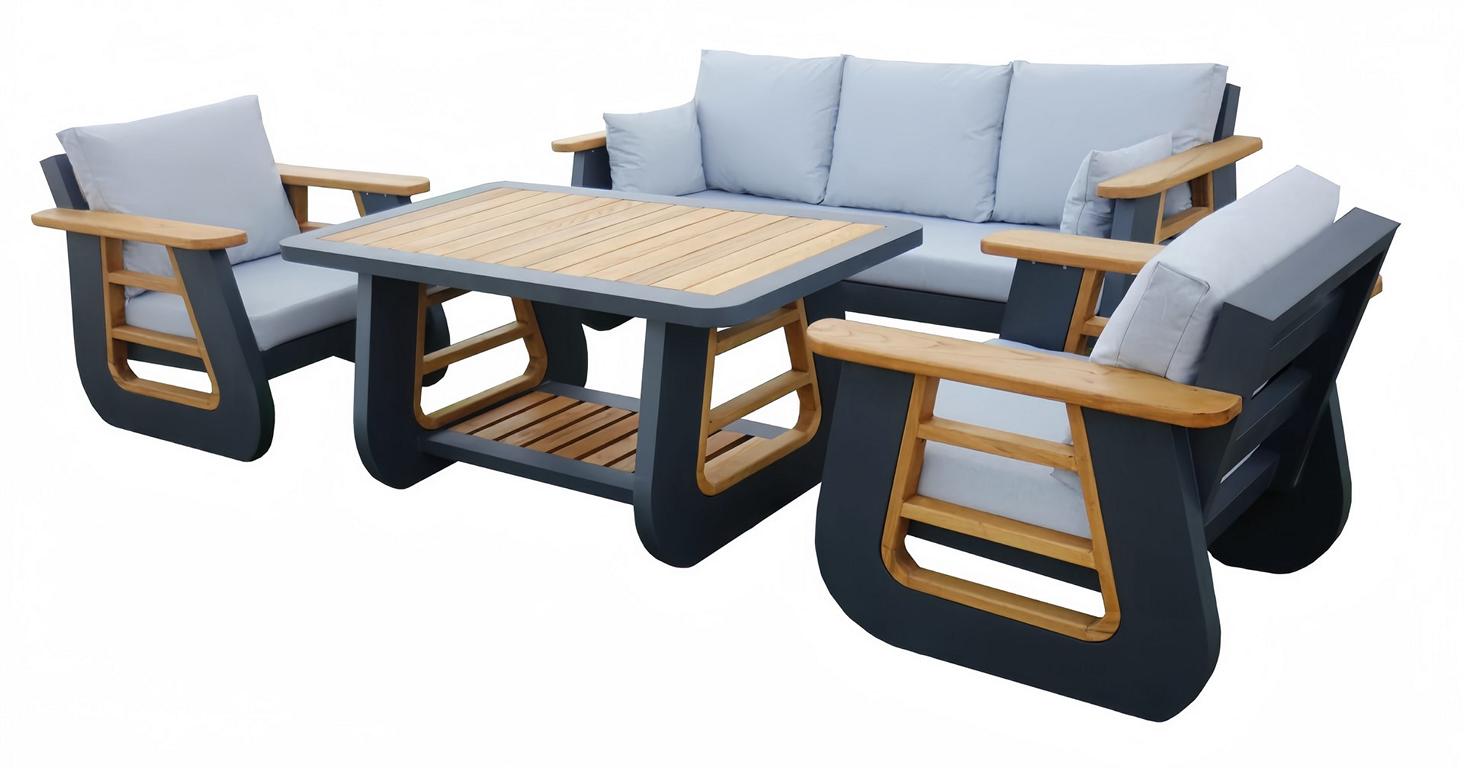 Sitzgruppe Gartenmöbel Lounge Set Сouch Sessel Couchtisch Schwarz Holz 4tlg Neu