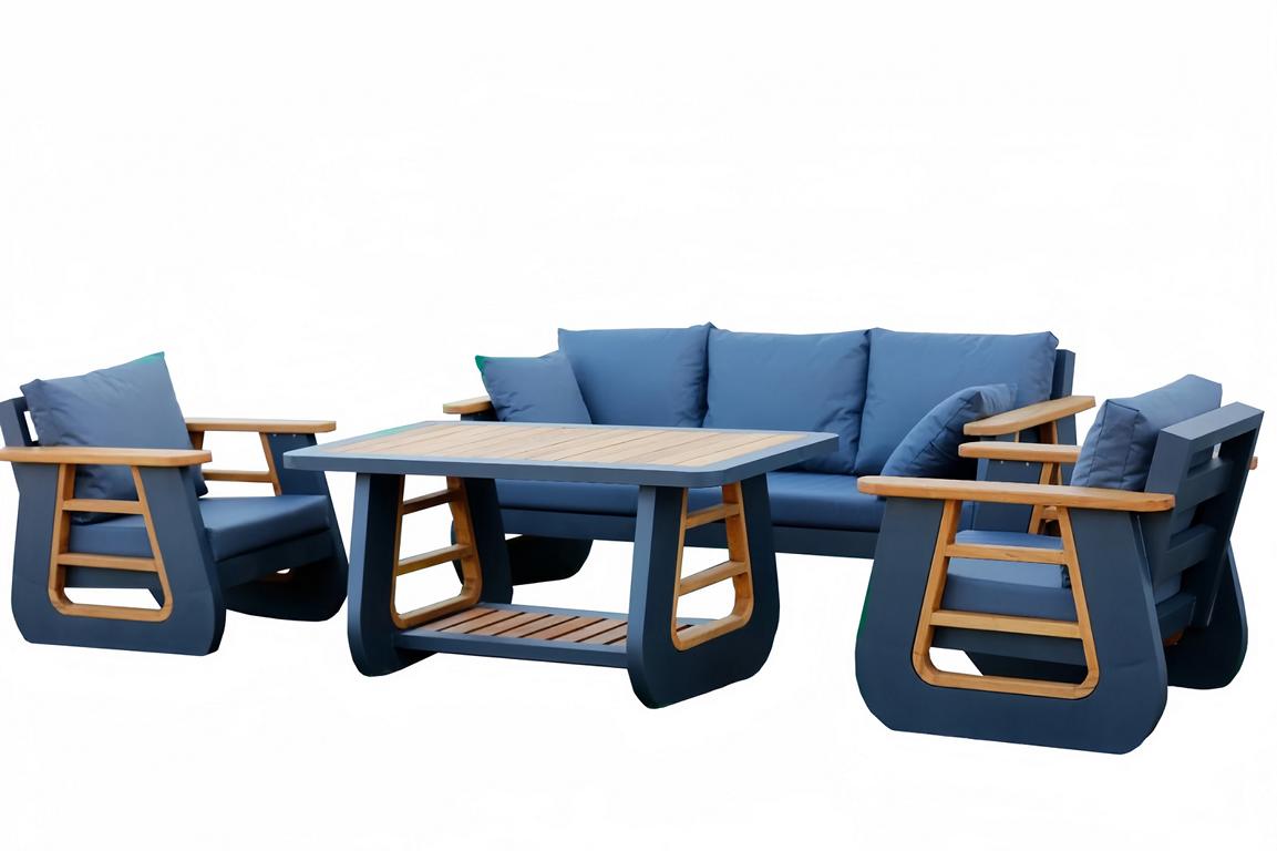 Sitzgruppe Modern Gartenmöbel Set Sofa Sessel Couchtisch 4tlg Terrasse Blau