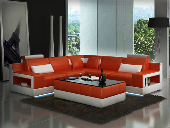 ECKSOFA + USB DESIGN LEDERSOFA BETTFUNKTION GARNITUR WOHNLANDSCHAFT POLSTER NEU