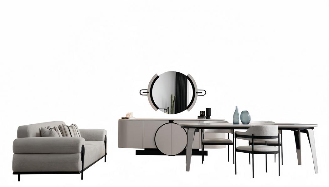 Esszimmergruppe Esstisch 4x Stühle Sideboard mit Spiegel Sofa 3 sitzer