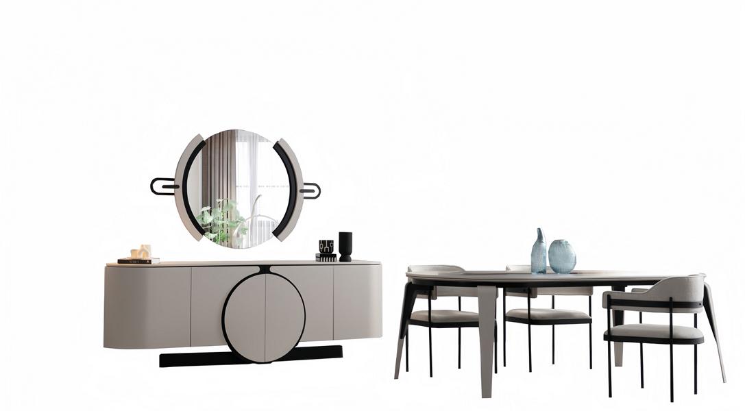 Essgruppe Esszimmer Set Esstisch mit 4x Stühlen Sideboard Spiegel Weiß