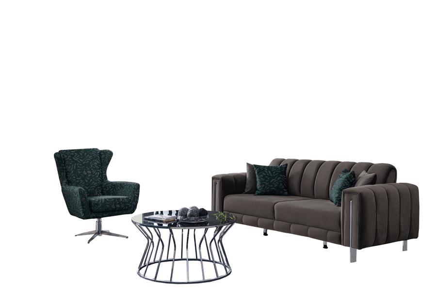 Modern Couchgarnitur Sofa 3 sitzer Sessel Grau Grün Stoff Wohnzimmer