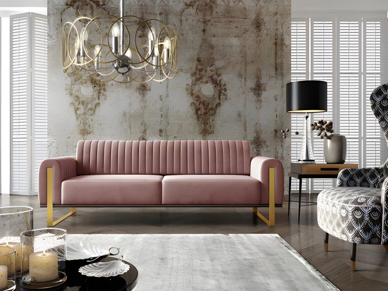 Sofa 3 Sitzer Polster Couchtisch Holz Luxus Wohnzimmer Hochwertigkeit Eleganz