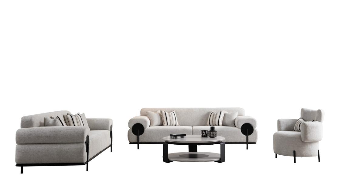 Sofagarnitur Sofa Set 2x Sofas 3 sitzer Sessel Couchtisch Weiß Wohnzimmer