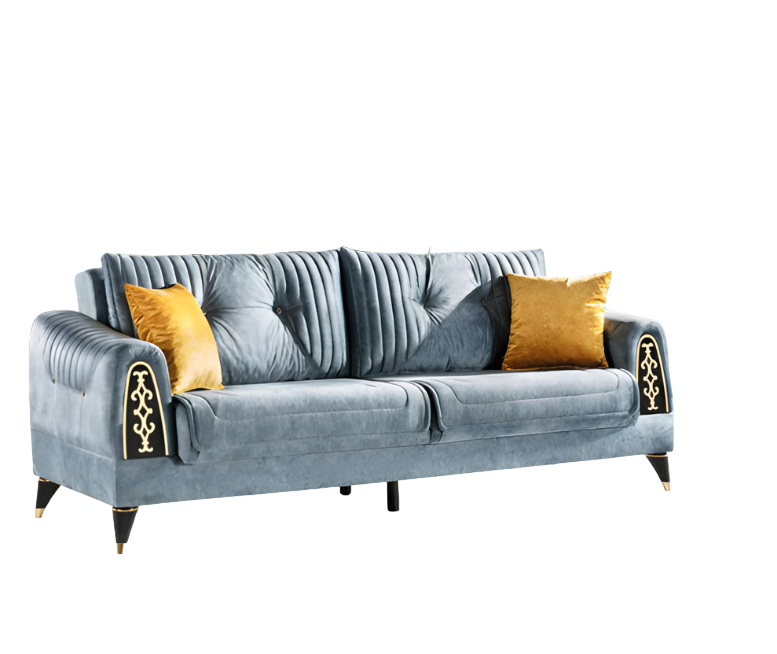 Sofa 3-Sitzer Grau Einfarbig Edelstahl Schwarz Fuße Wohnzimmer Modern