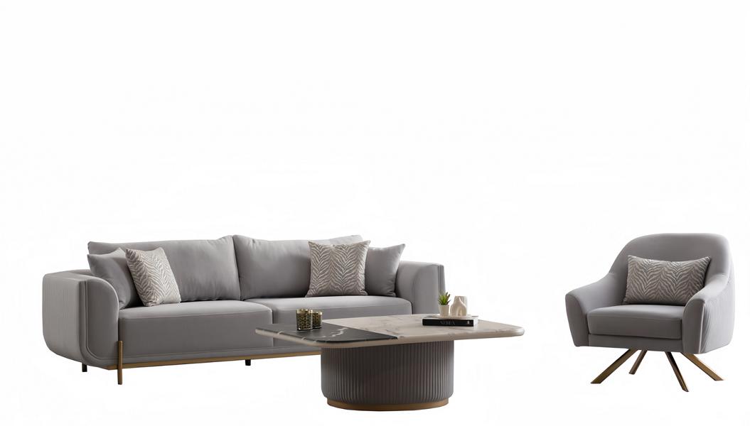 Sofa 3 sitzer Sessel Couchtisch Edelstahl Beige Gold Wohnzimmer Modern