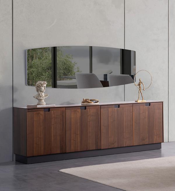 Braun Esszimmer Anrichte Luxuriöse Konsole Spiegel Holz Möbel 2tlg Neu