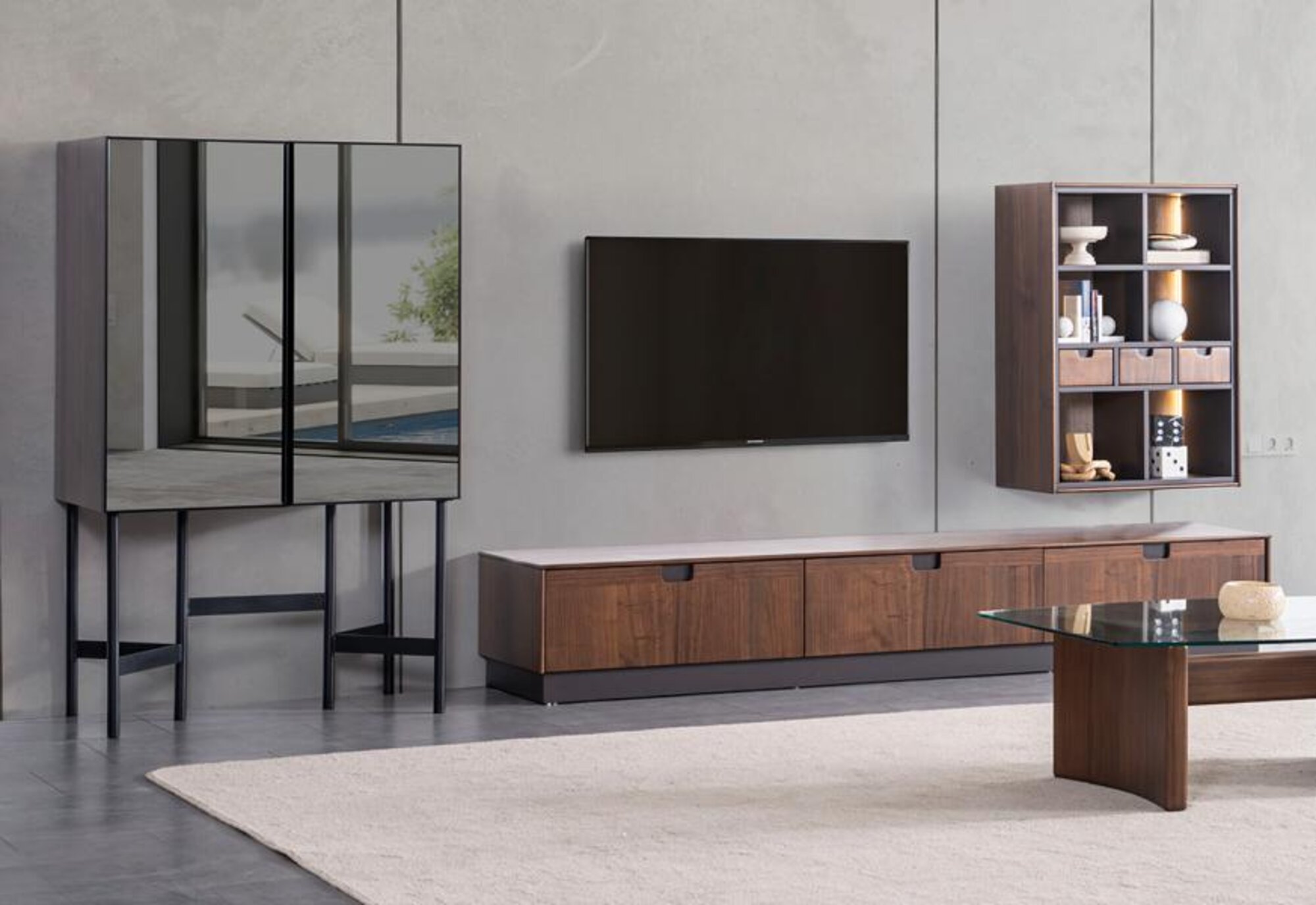 Wohnzimmer Luxus Möbel Wohnwand TV-Ständer Wandregal Holz Braun Modern Neu
