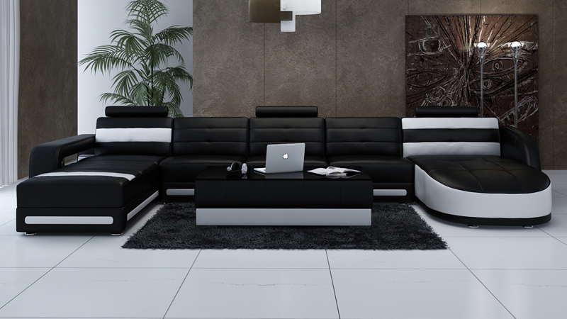 Ledersofa Sofa Couch Wohnlandschaft Ecksofa Garnitur Design Modern Sofa mit USB