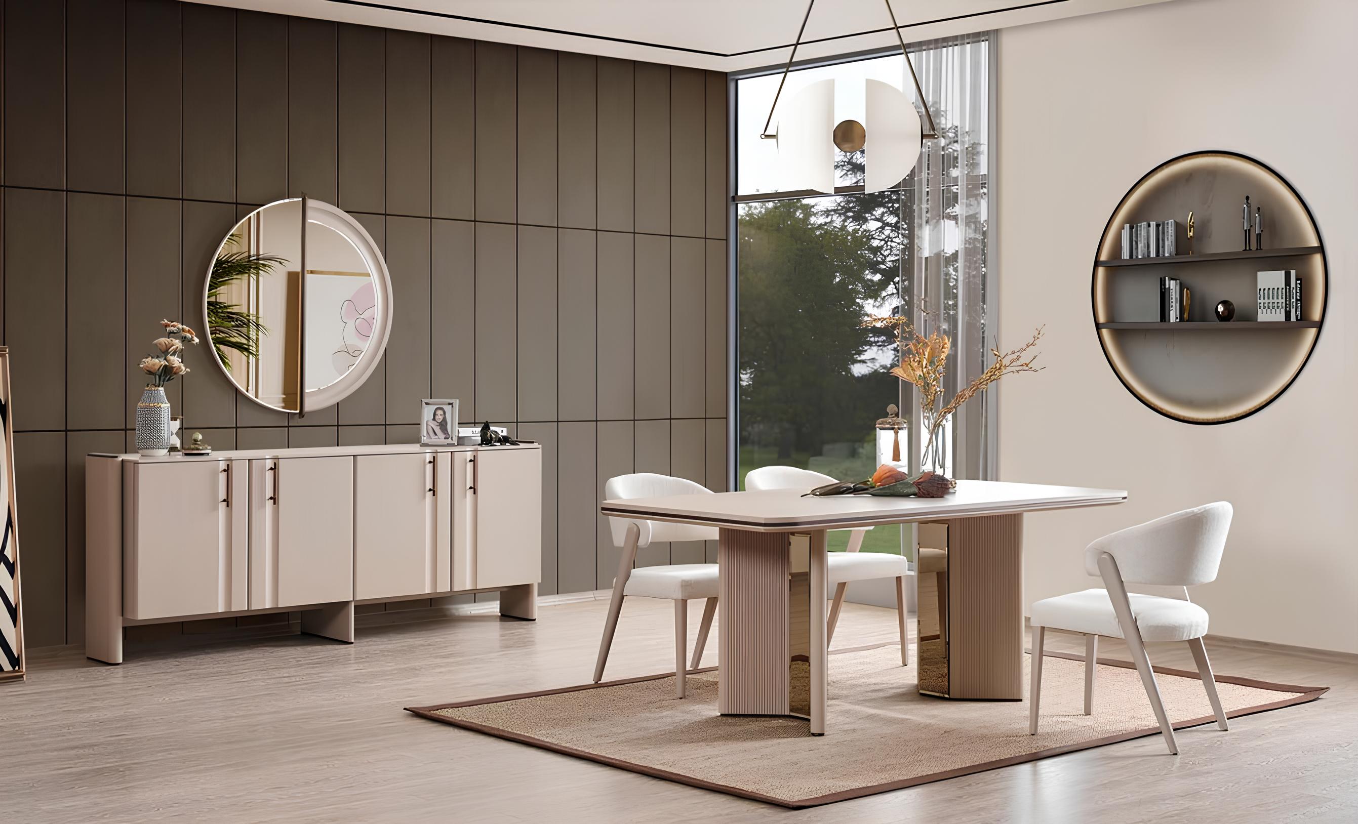 Komplette Beige Esszimmer Garnitur Esstisch Stühle Sideboard Spiegel