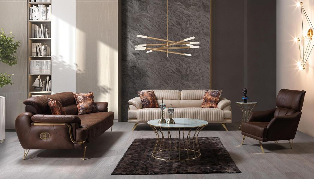 Sofagarnitur 2x 3-Sitzer Sofas Kunstleder Couchen Garnitur Sofas Braun Sessel