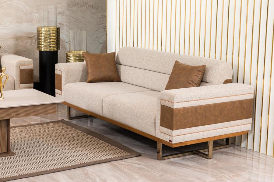 Sofa 3 Sitzer Beige Sofa Stil Luxus Wohnzimmer modernes Design Polsterstoff