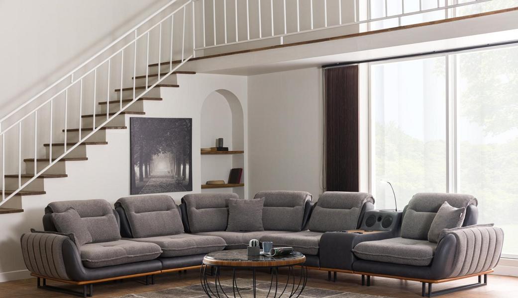 Sofa Luxus Couch Polsterung L-Form Wohnzimmer Ecke Textil Grau Eckgarnitur